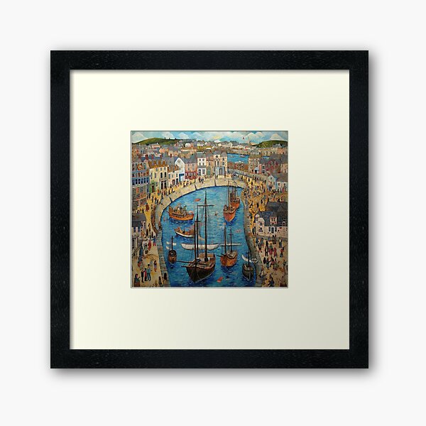Falmouth Town and Harbour, Cornwall Folk Art Framed Art Print