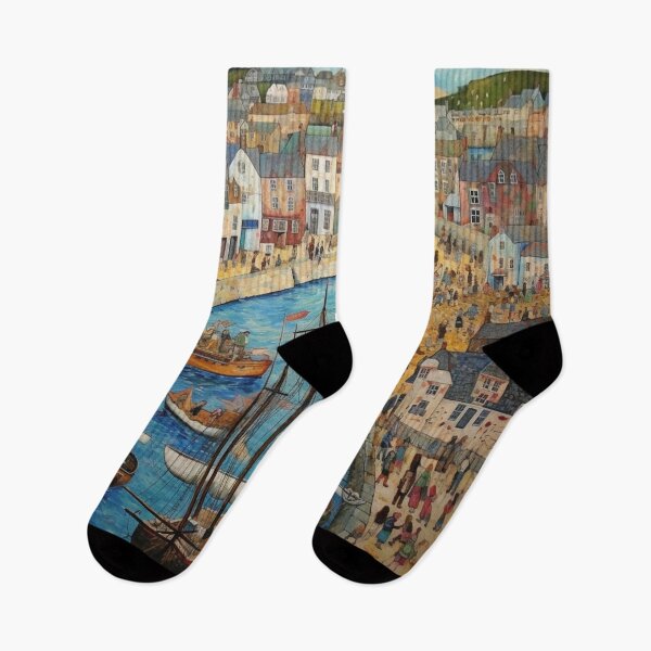 Item preview, Falmouth Town and Harbour, Cornwall Folk Art designed and sold by EpicFoxArt.