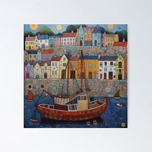 Item preview, Sailing Boats at Falmouth Cornwall Folk Art  designed and sold by EpicFoxArt.