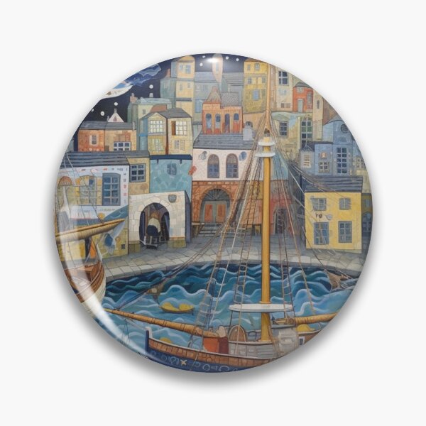 Item preview, Night at Falmouth Harbour, Cornwall Folk Art designed and sold by EpicFoxArt.