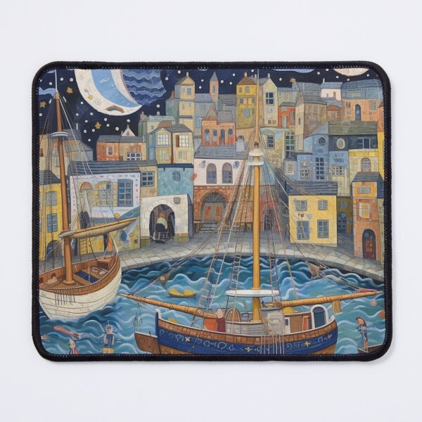Item preview, Night at Falmouth Harbour, Cornwall Folk Art designed and sold by EpicFoxArt.