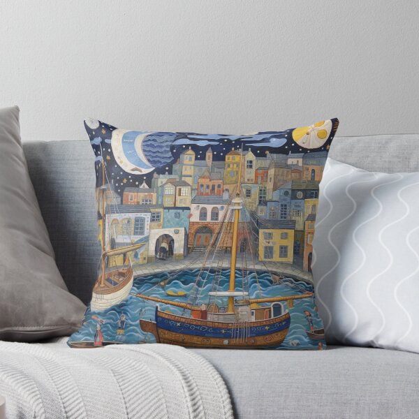 Item preview, Night at Falmouth Harbour, Cornwall Folk Art designed and sold by EpicFoxArt.
