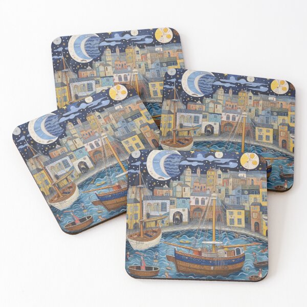 Item preview, Night at Falmouth Harbour, Cornwall Folk Art designed and sold by EpicFoxArt.