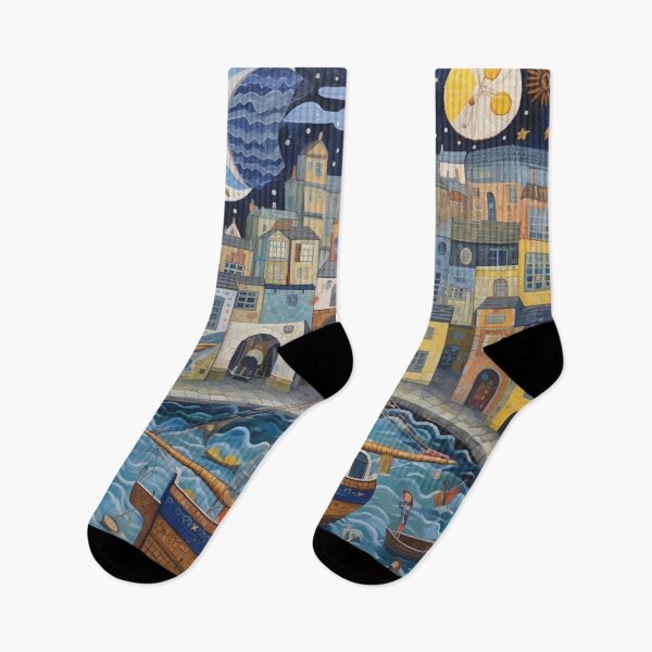 Item preview, Night at Falmouth Harbour, Cornwall Folk Art designed and sold by EpicFoxArt.