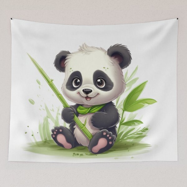 Item preview, pandita with bamboo stick kawaii designed and sold by DigitalPixelize.