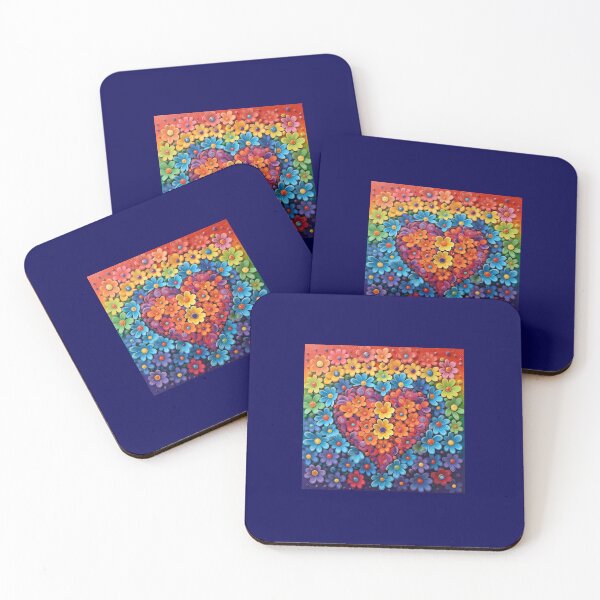 Item preview, Rainbow heart with colorful flowers boho colors designed and sold by Earth Nature Creations.