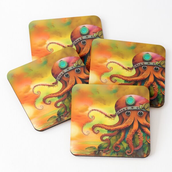 Item preview, Octopus Art Metal Look Brass and Copper Tones Steampunk Inspired Octopus AI Art 2 of 8 designed and sold by Beachy.
