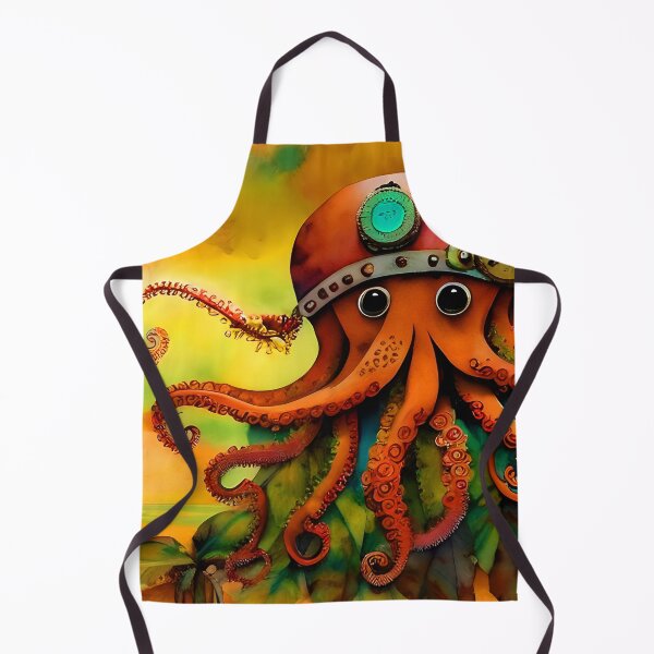 Item preview, Octopus Art Metal Look Brass and Copper Tones Steampunk Inspired Octopus AI Art 2 of 8 designed and sold by Beachy.