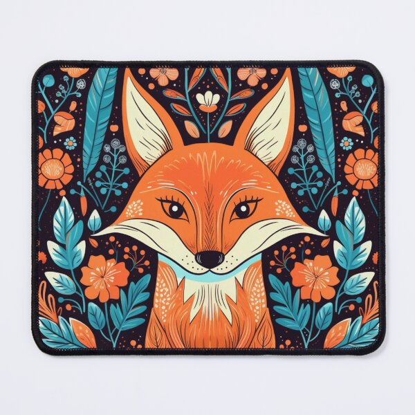 Item preview, Folk Art Fox with Flower Pattern Background  designed and sold by EpicFoxArt.