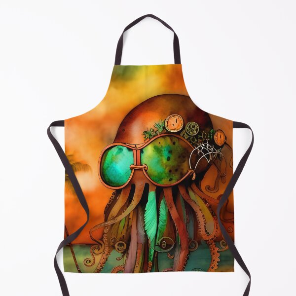 Item preview, Octopus Art Metal Look Brass and Copper Tones Steampunk Inspired Octopus AI Art 1 of 8 designed and sold by Beachy.