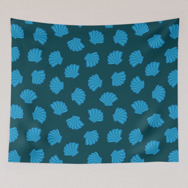 Item preview, SEASHELLS Scattered Tropical Scallop Clam Shells Undersea Ocean Sea Life in Blue Royal and Dark Teal Blue - UnBlink Studio by Jackie Tahara designed and sold by Jackie Tahara of UnBlink Studio.