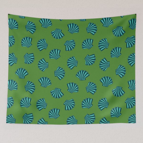 Item preview, SEASHELLS Scattered Tropical Scallop Clam Shells Undersea Ocean Sea Life in Dark Teal Blue Turquoise and Dark Green - UnBlink Studio by Jackie Tahara designed and sold by Jackie Tahara of UnBlink Studio.