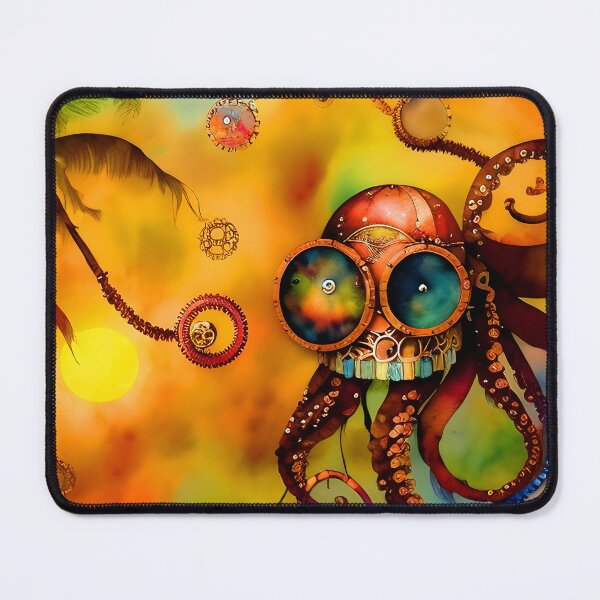 Item preview, Octopus Art Metal Look Brass and Copper Tones Steampunk Inspired Octopus AI Art 3 of 8 designed and sold by Beachy.