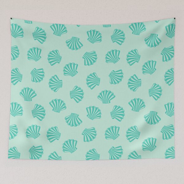 Item preview, SEASHELLS Scattered Tropical Scallop Clam Shells Undersea Ocean Sea Life in Turquoise and Light Aqua - UnBlink Studio by Jackie Tahara designed and sold by Jackie Tahara of UnBlink Studio.