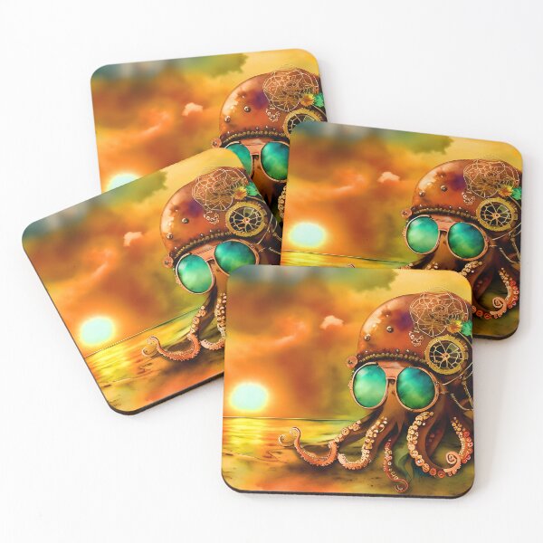Item preview, Octopus Art Metal Look Brass and Copper Tones Steampunk Inspired Octopus AI Art 4 of 8 designed and sold by Beachy.