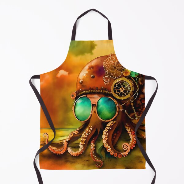 Item preview, Octopus Art Metal Look Brass and Copper Tones Steampunk Inspired Octopus AI Art 4 of 8 designed and sold by Beachy.
