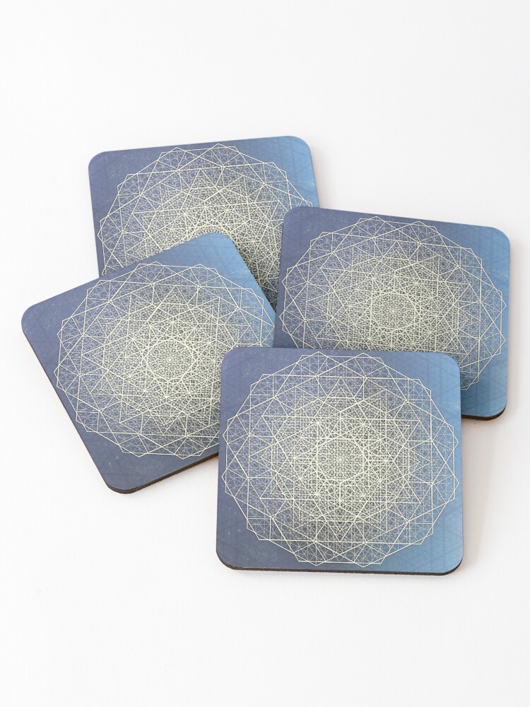 Thumbnail 1 of 5, Coasters (Set of 4), Sacred Geometry Star Mandala 4D Hypercube designed and sold by Truthseekmedia.