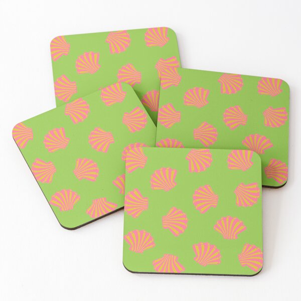 Item preview, SEASHELLS Scattered Tropical Scallop Clam Shells Undersea OceanSea Life in Hot Pink Yellow and Green - UnBlink Studio by Jackie Tahara designed and sold by Jackie Tahara of UnBlink Studio.