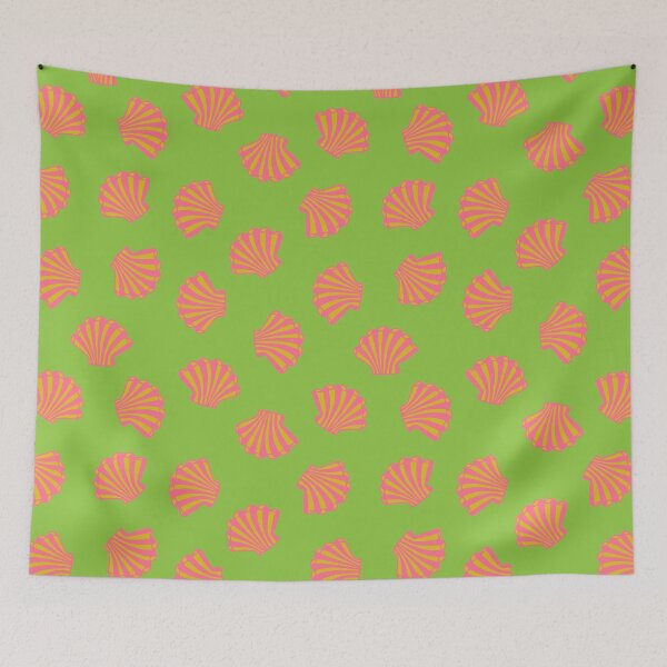 Item preview, SEASHELLS Scattered Tropical Scallop Clam Shells Undersea OceanSea Life in Hot Pink Yellow and Green - UnBlink Studio by Jackie Tahara designed and sold by Jackie Tahara of UnBlink Studio.