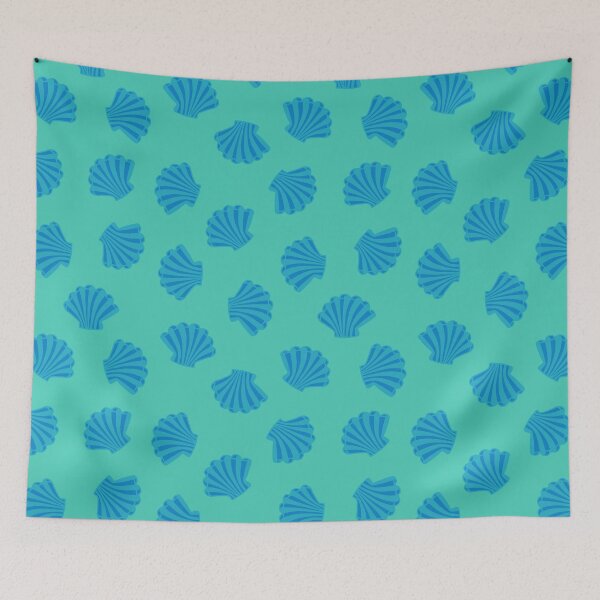 Item preview, SEASHELLS Scattered Tropical Scallop Clam Shells Undersea Ocean Sea Life in Blue and Aqua Turquoise - UnBlink Studio by Jackie Tahara designed and sold by Jackie Tahara of UnBlink Studio.