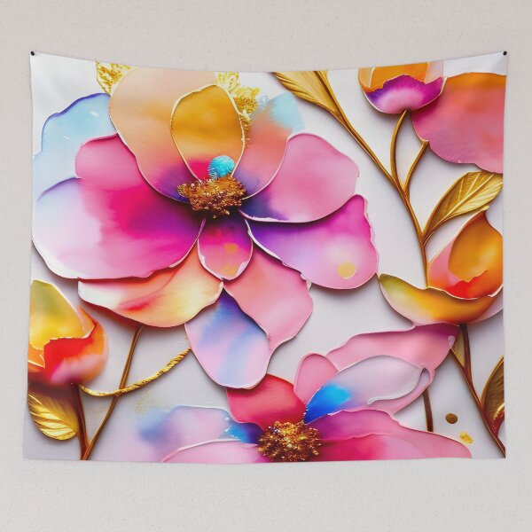 Item preview,  3D Watercolor flowers, rainbow colors with gold designed and sold by Inktown.