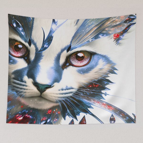 Item preview, Cat jeweled red eyes and Blue highlights designed and sold by deniselynnimage.