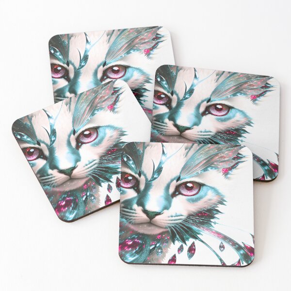 Item preview, Cat Jeweled Red and Aqua highlights designed and sold by deniselynnimage.