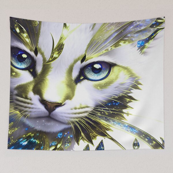 Item preview, Cat Jeweled Blue and Gold highlights designed and sold by deniselynnimage.