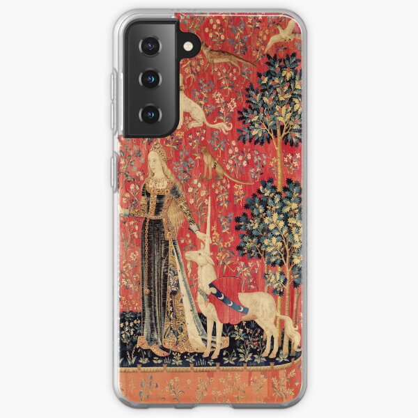 LADY AND UNICORN ,TOUCH ,Lion,Fantasy Flowers,Animals Red Green Floral Samsung Galaxy Soft Case