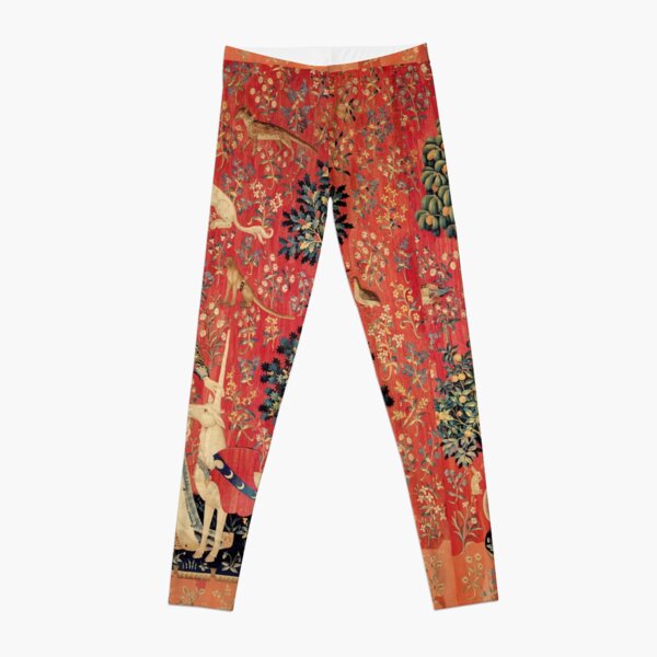 LADY AND UNICORN ,TOUCH ,Lion,Fantasy Flowers,Animals Red Green Floral Leggings