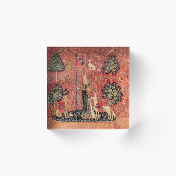 LADY AND UNICORN ,TOUCH ,Lion,Fantasy Flowers,Animals Red Green Floral Acrylic Block