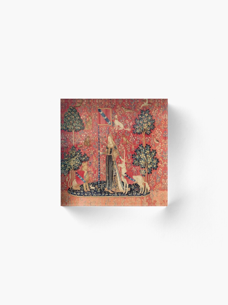 Alternate view of LADY AND UNICORN ,TOUCH ,Lion,Fantasy Flowers,Animals Red Green Floral Acrylic Block