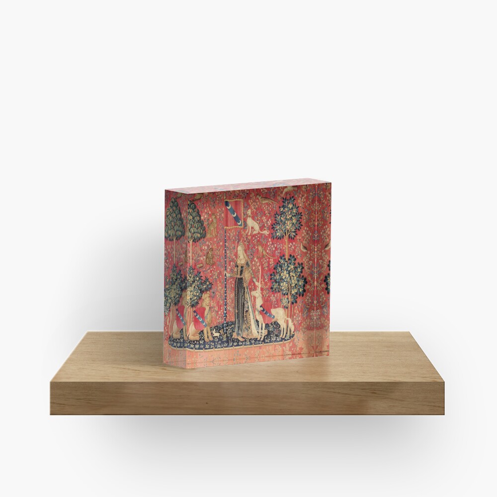 LADY AND UNICORN ,TOUCH ,Lion,Fantasy Flowers,Animals Red Green Floral Acrylic Block