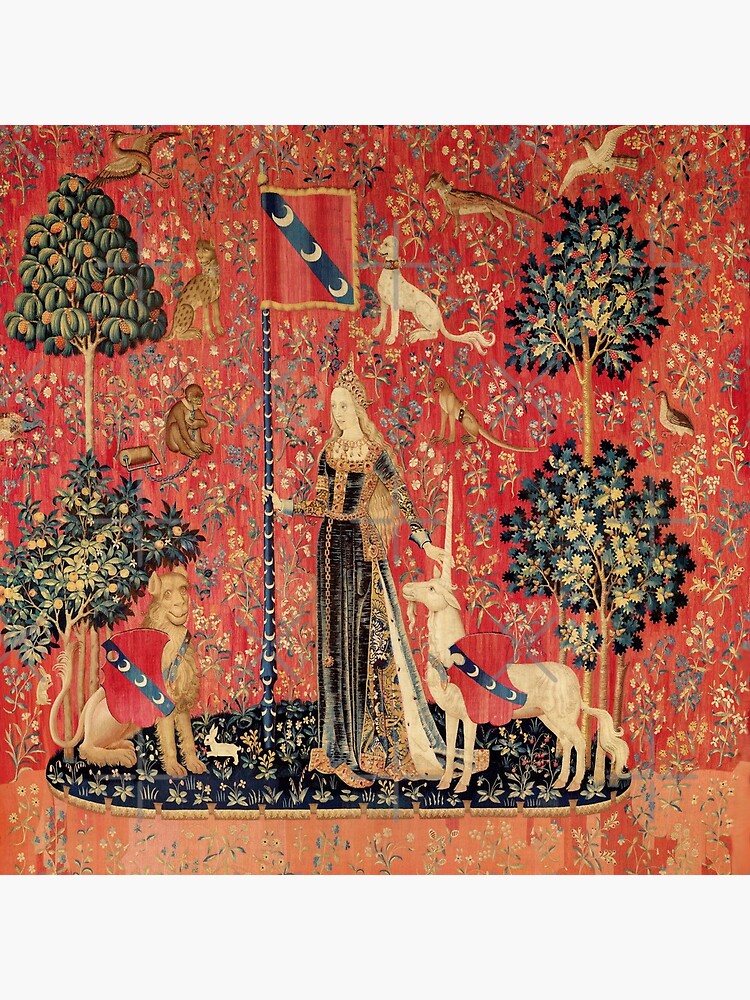 LADY AND UNICORN ,TOUCH ,Lion,Fantasy Flowers,Animals Red Green Floral by BulganLumini