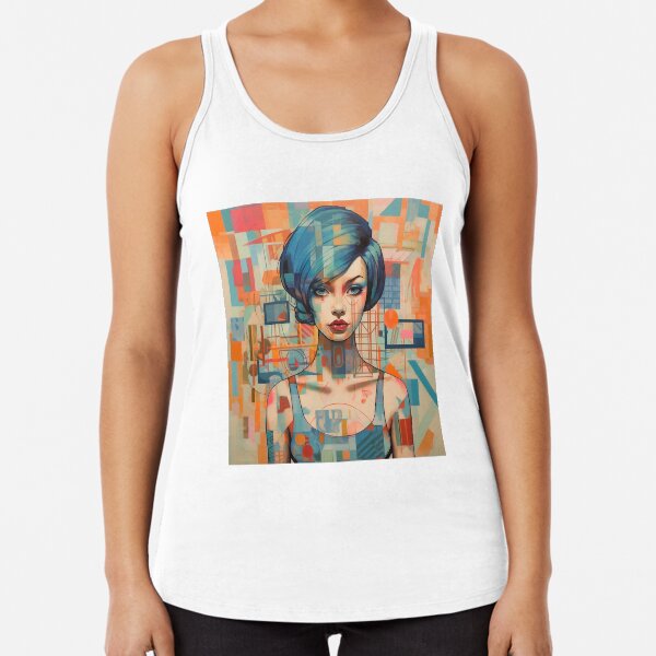 Blue Hair Rockabilly girl Racerback Tank Top