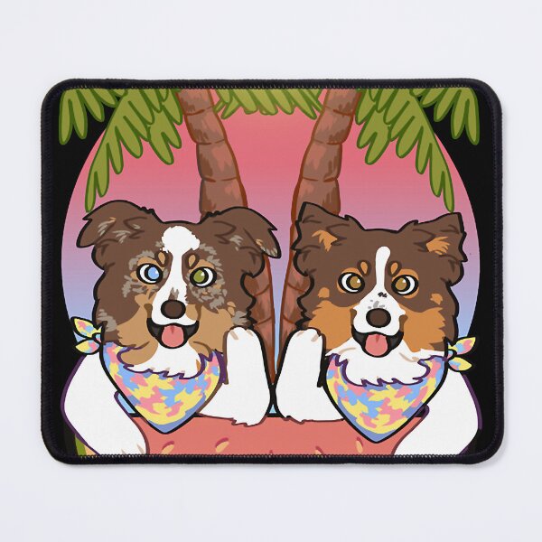 Item preview, Aussies on the beach during sunset Red black tri red Merle mini American Shepherd designed and sold by thibodeauxsund.