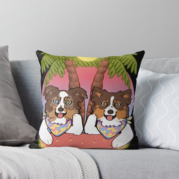 Item preview, Aussies on the beach during sunset Red black tri red Merle mini American Shepherd designed and sold by thibodeauxsund.