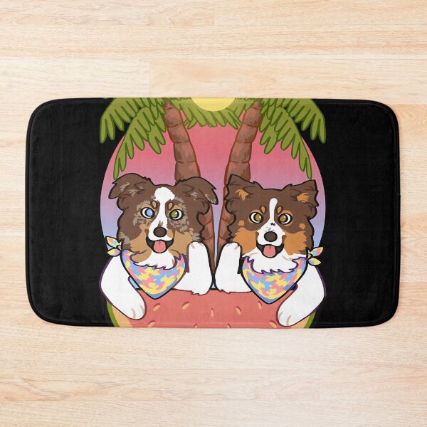 Item preview, Aussies on the beach during sunset Red black tri red Merle mini American Shepherd designed and sold by thibodeauxsund.