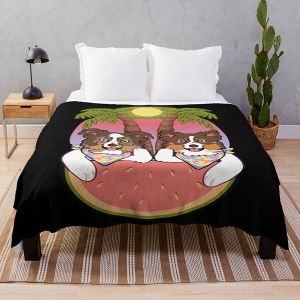 Item preview, Aussies on the beach during sunset Red black tri red Merle mini American Shepherd designed and sold by thibodeauxsund.