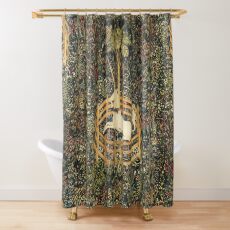 UNICORN AND GOTHIC FANTASY FLOWERS,FLORAL MOTIFS Shower Curtain