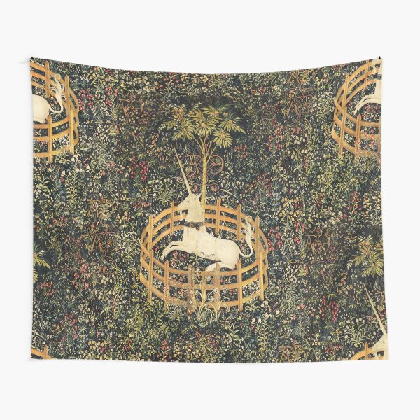 UNICORN AND GOTHIC FANTASY FLOWERS,FLORAL MOTIFS Tapestry