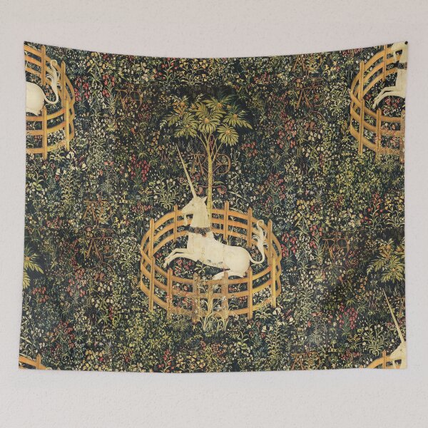 Item preview, UNICORN IN CAPTIVITY AND GOTHIC FANTASY FLOWERS, GREEN FLORAL MOTIFS designed and sold by BulganLumini.