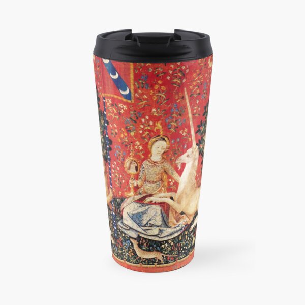 LADY AND UNICORN ,SIGHT Red Green Fantasy Flowers,Animals Travel Mug