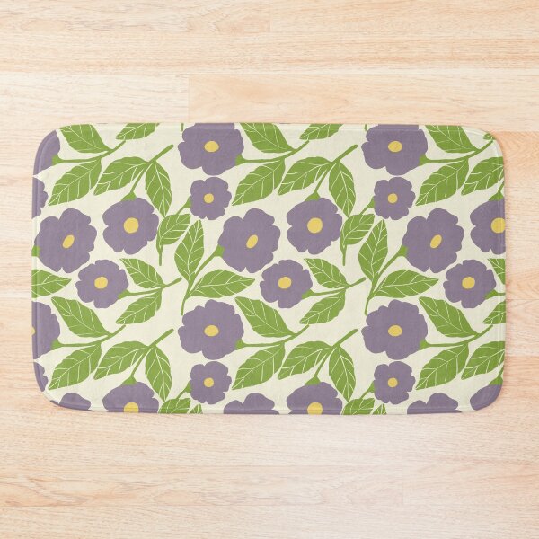 Item preview, Purple flowers with green stems on pale cream background - large scale designed and sold by PrettywithColor.