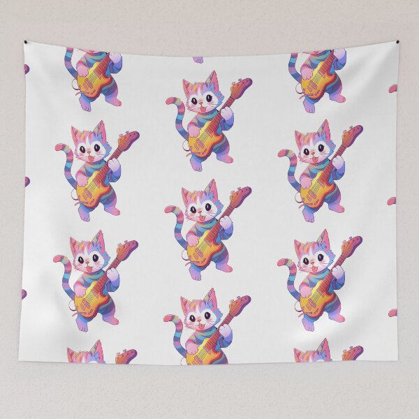 Item preview, colorful crazy cat playing electric guitar designed and sold by ArtHideaway.