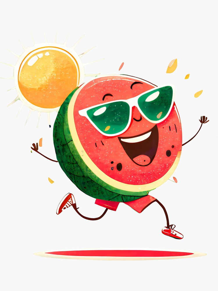 Set of summer cute stickers. Sunglasses, cocktail, watermelon, hat