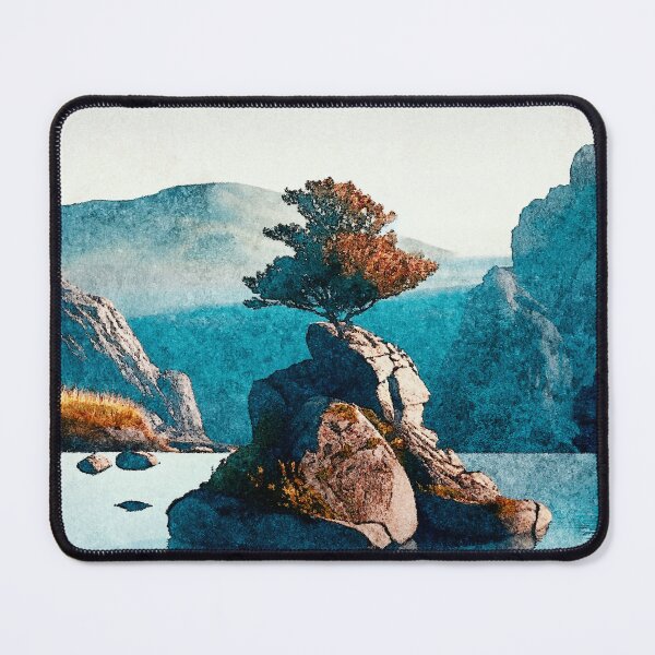 Item preview, The Lone Watcher - Nature Landscape in Blue & Brown designed and sold by Kijiermono.