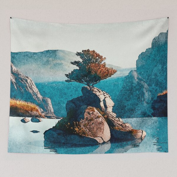 Item preview, The Lone Watcher - Nature Landscape in Blue & Brown designed and sold by Kijiermono.