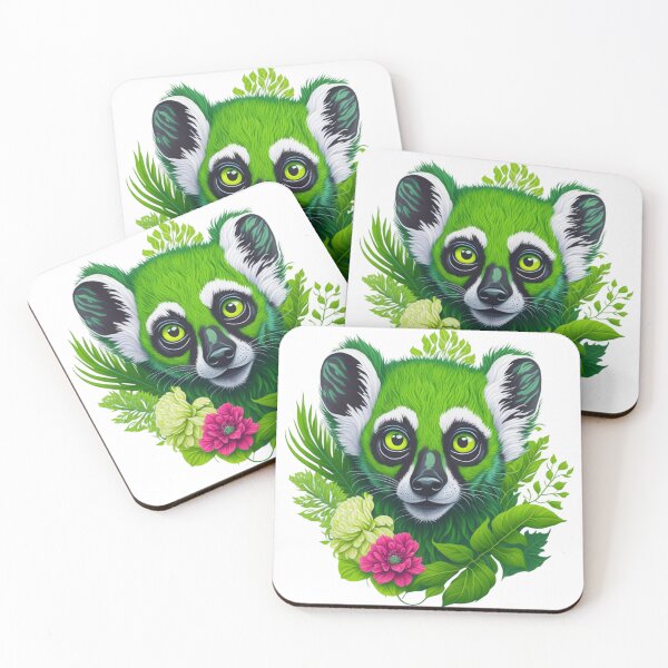 Item preview, Neon green Lemur face ,flowers and leaves 1 designed and sold by Gaurav Garg.