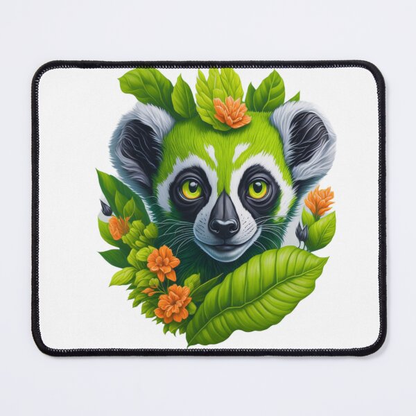Item preview, Neon green Lemur face ,flowers and leaves 2 designed and sold by Gaurav Garg.